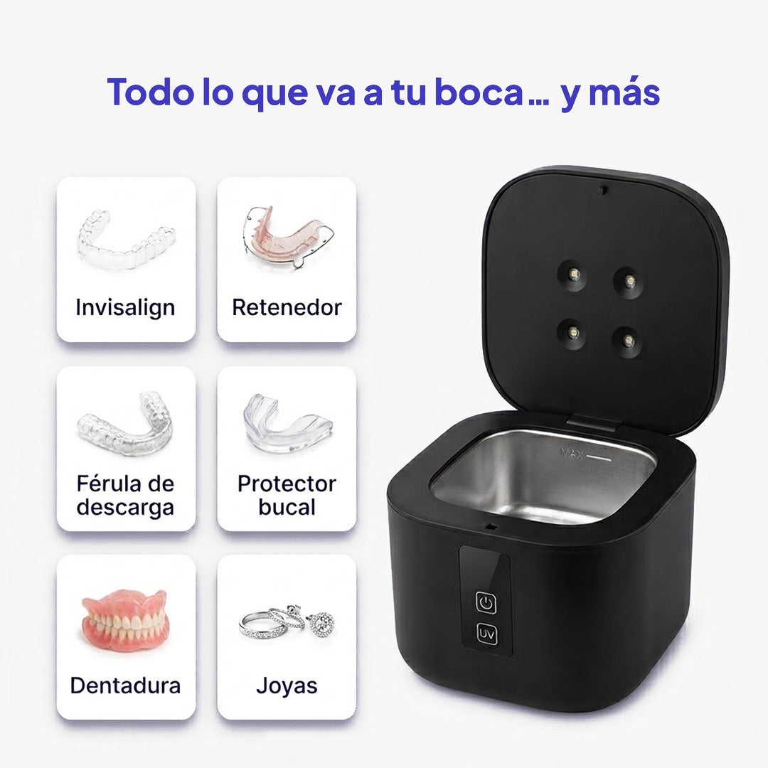 Todo lo que va a tu boca: Invisalign, retenedor, férula, protector bucal, dentadura y joyas